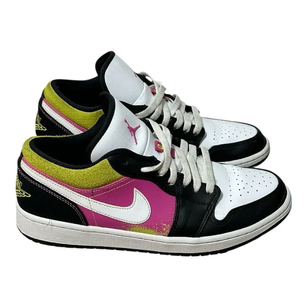 Air Jordan 1 Low Mens Spray Paint Green/Pink/Black Sneakers